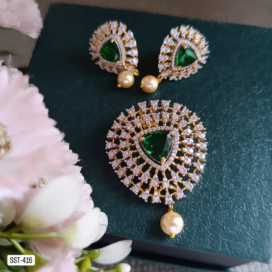 SST 416 | ELEGANT STONE PENDANT AND EARRING SET