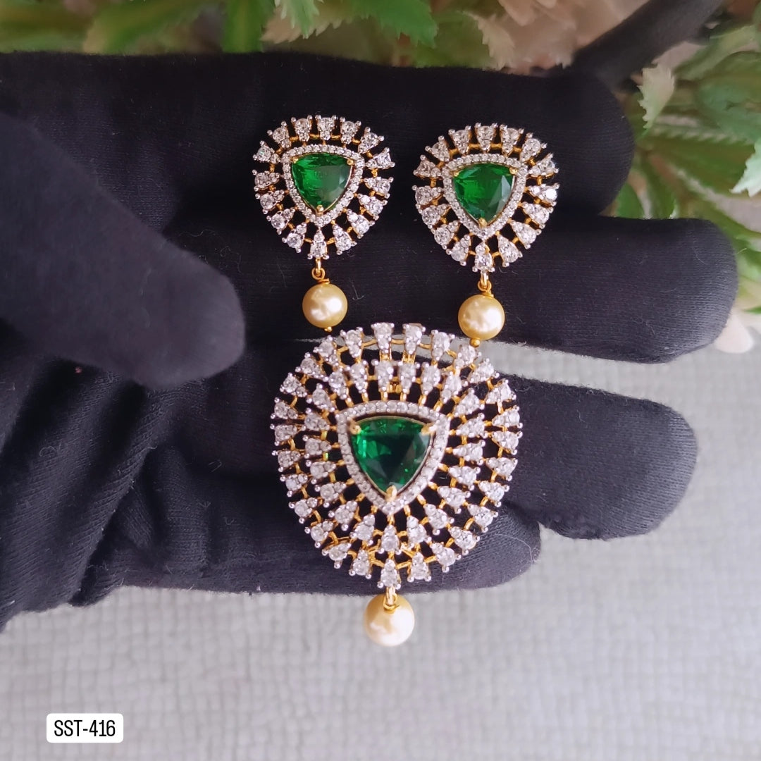 SST 416 | ELEGANT STONE PENDANT AND EARRING SET