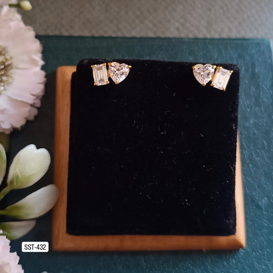 SST 432 | HEART AND EMERALD CUT STUD EARRINGS