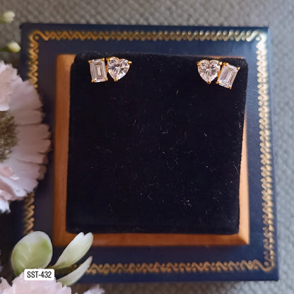 SST 432 | HEART AND EMERALD CUT STUD EARRINGS