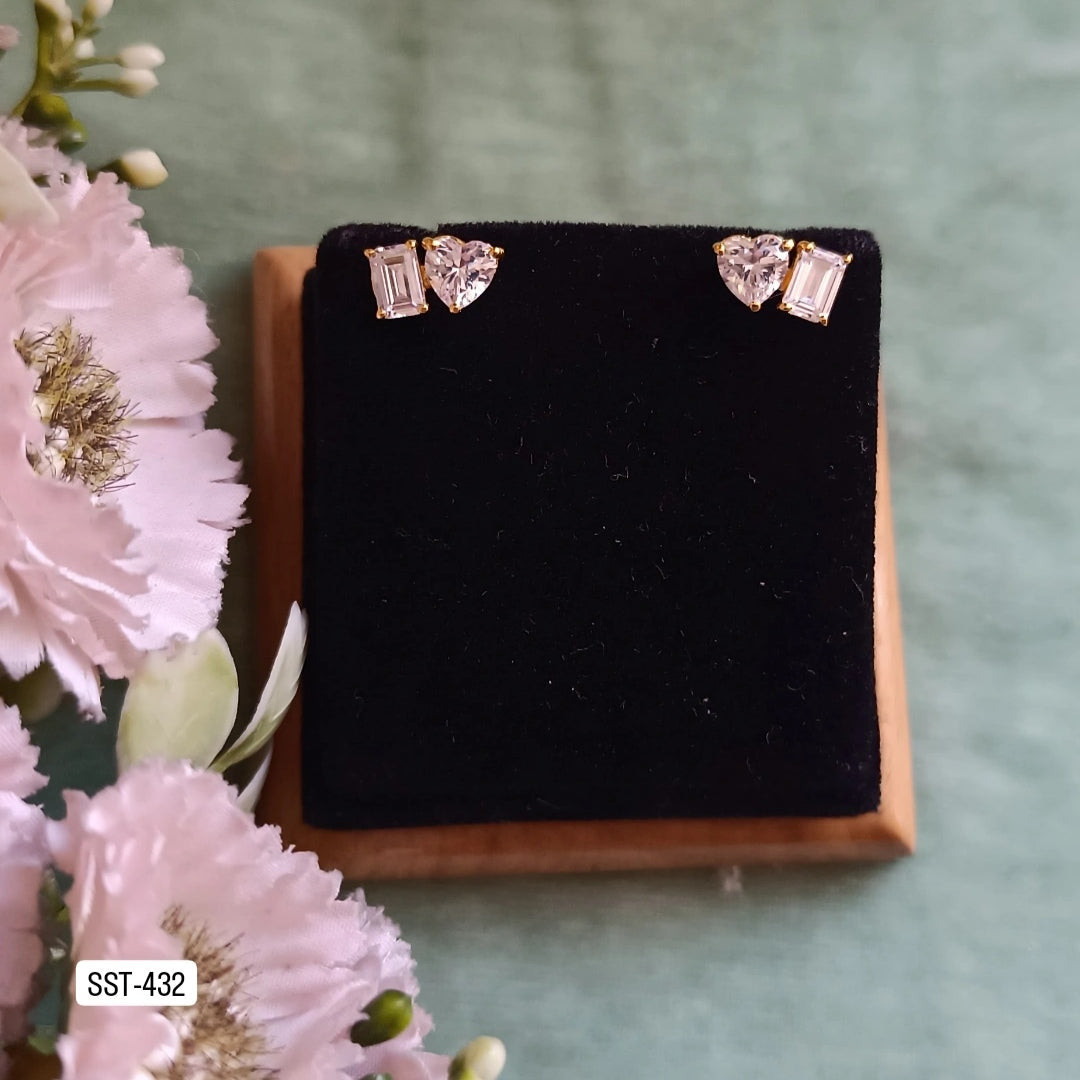 SST 432 | HEART AND EMERALD CUT STUD EARRINGS