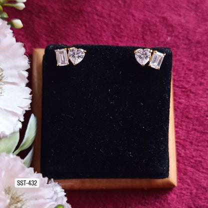 SST 432 | HEART AND EMERALD CUT STUD EARRINGS