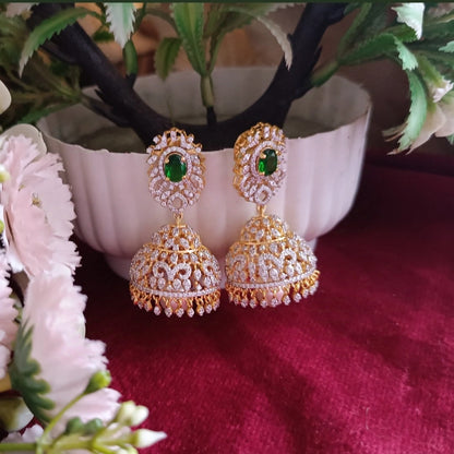 SST 466 | EMERALD CZ JHUMKA EARRINGS WITH PEARL DETAIL
