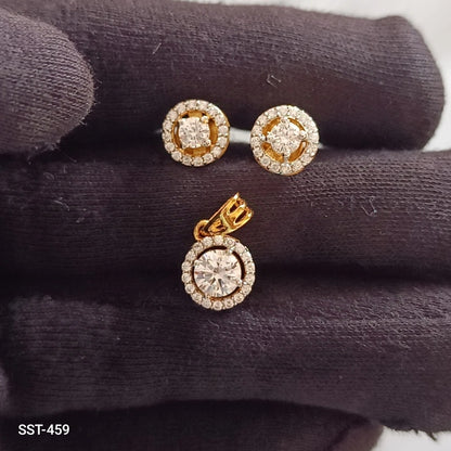 SST 459 | ELEGANT ROUND CUT PENDENT AND EARRINGS SET