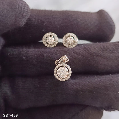 SST 459 | ELEGANT ROUND CUT PENDENT AND EARRINGS SET