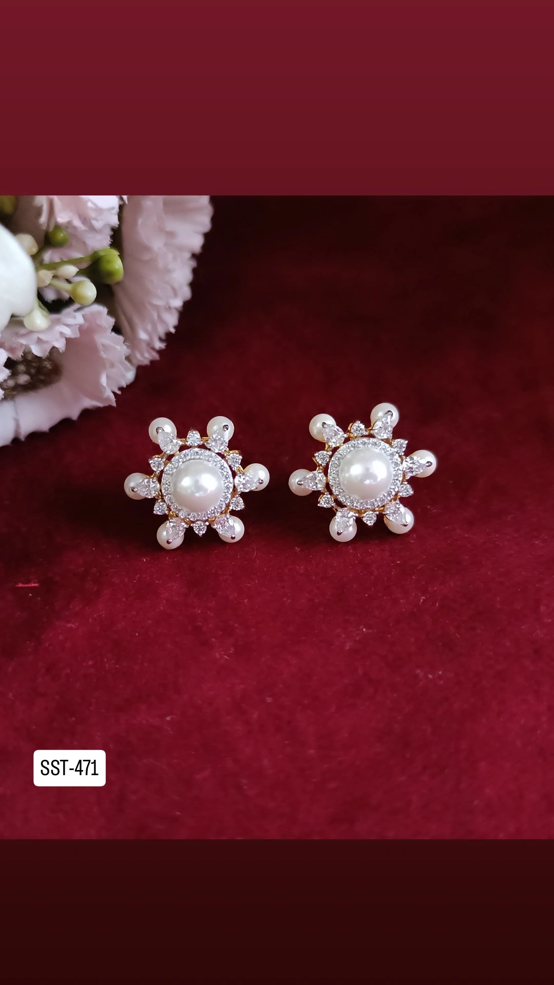 SST 471 | PEARL FLOWER STUD EARRINGS - ELEGANT SPARKLE