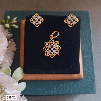 SST 472 |  CZ FLORAL PENDANT END EARRINGS SET - ELEGANT MINIMALIST DESIGN