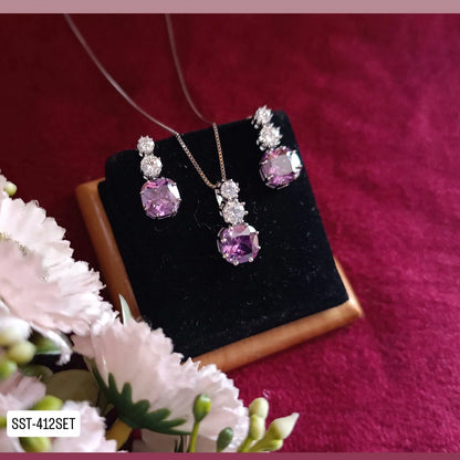 SST 412SET | PURPLE GEMSTONE PENDENT AND EARRINGS SET (Tsa - 004 & SST - 412)