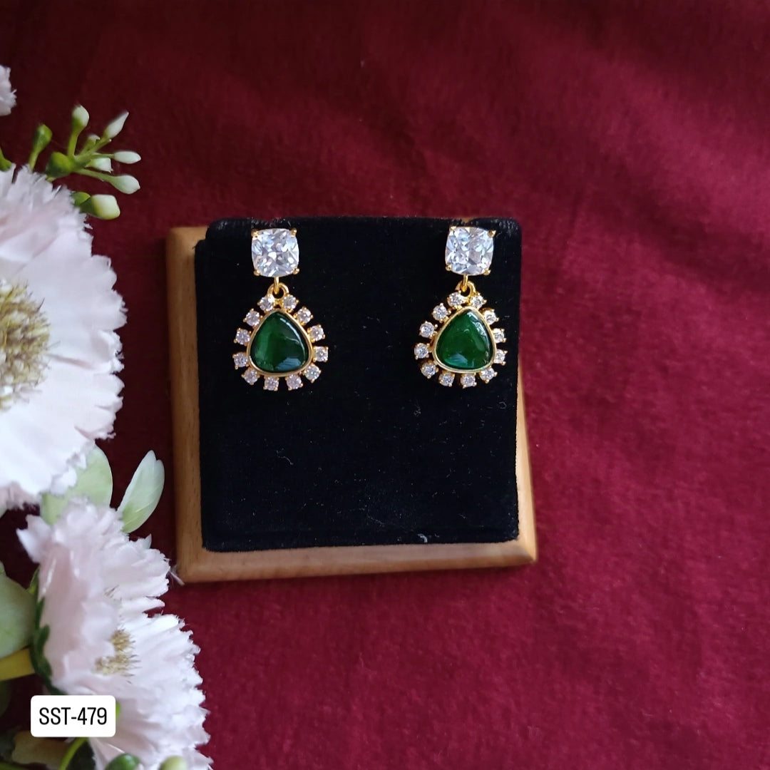SST 479 | EMERALD & CZ DROP EARRINGS