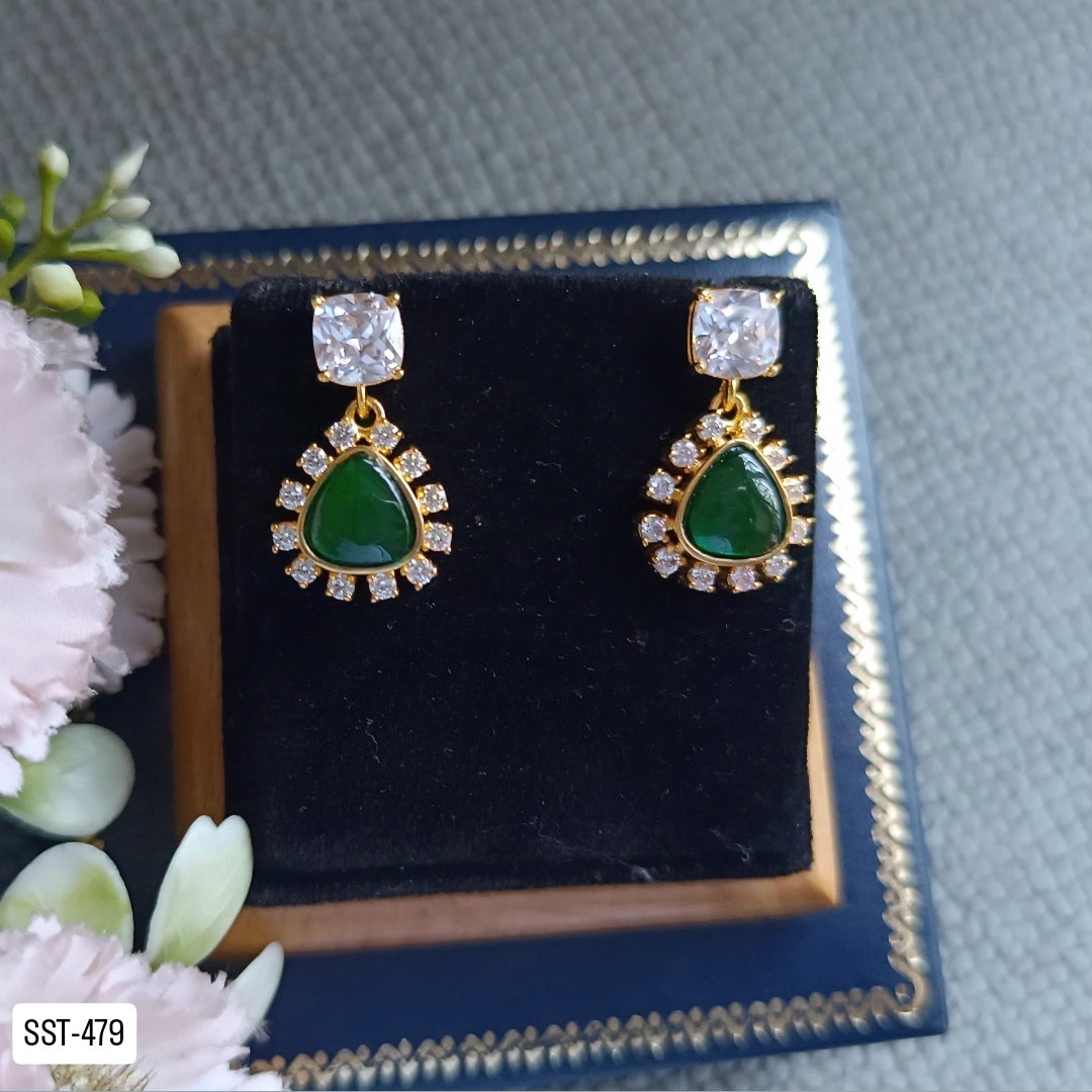 SST 479 | EMERALD & CZ DROP EARRINGS