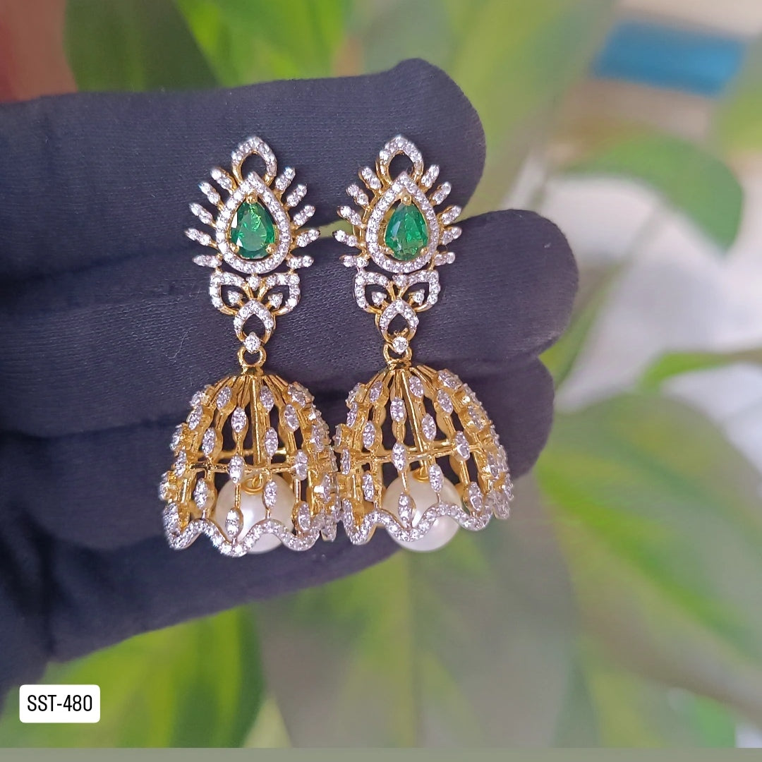 SST 480 |  TRADITIONAL GREEN STONE JHUMKA