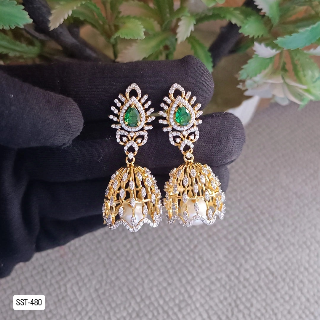 SST 480 |  TRADITIONAL GREEN STONE JHUMKA