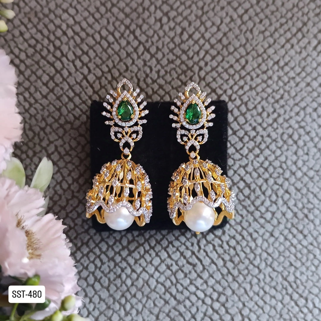 SST 480 |  TRADITIONAL GREEN STONE JHUMKA