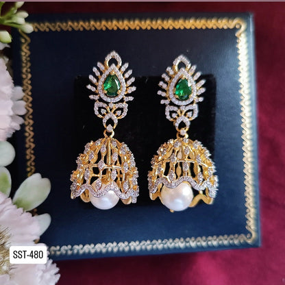 SST 480 |  TRADITIONAL GREEN STONE JHUMKA