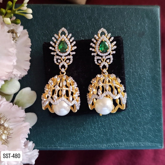 SST 480 |  TRADITIONAL GREEN STONE JHUMKA