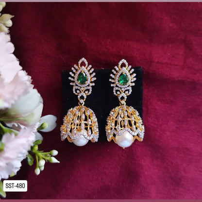 SST 480 |  TRADITIONAL GREEN STONE JHUMKA