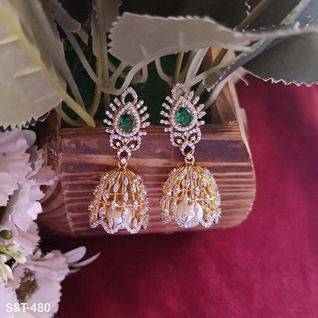 SST 480 |  TRADITIONAL GREEN STONE JHUMKA