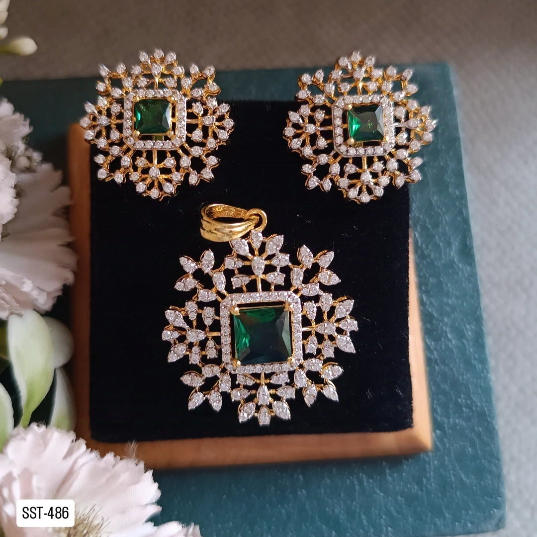 SST 486 | ELEGANT GEMSTONE PENDENT AND EARRINGS SET