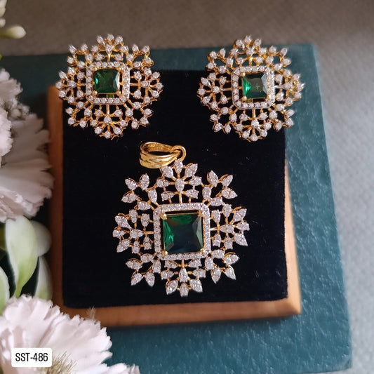 SST 486 | ELEGANT GEMSTONE PENDENT AND EARRINGS SET