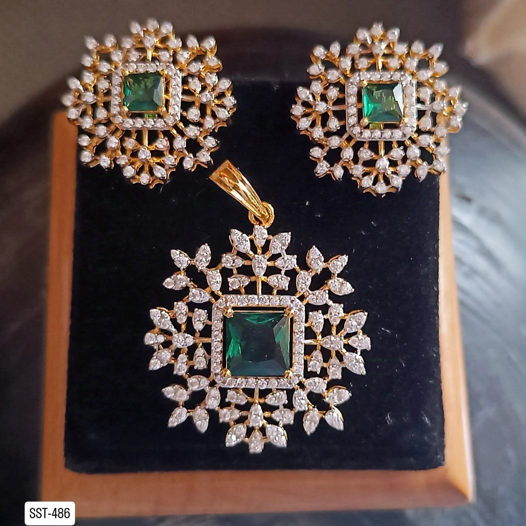 SST 486 | ELEGANT GEMSTONE PENDENT AND EARRINGS SET