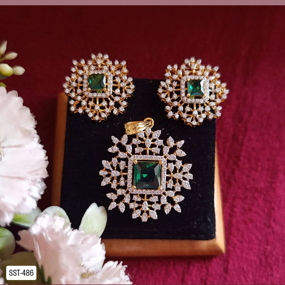 SST 486 | ELEGANT GEMSTONE PENDENT AND EARRINGS SET