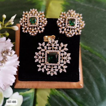 SST 486 | ELEGANT GEMSTONE PENDENT AND EARRINGS SET