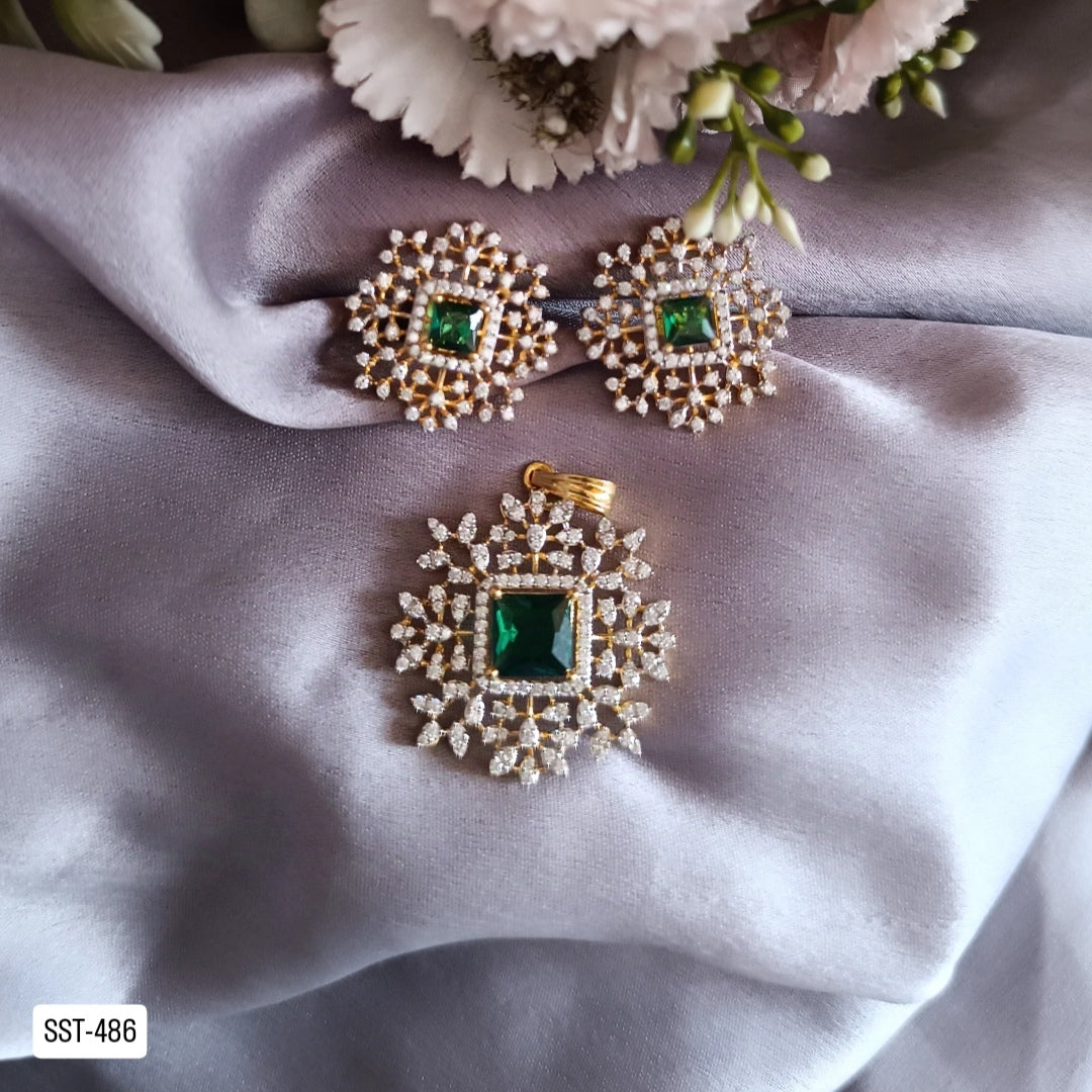 SST 486 | ELEGANT GEMSTONE PENDENT AND EARRINGS SET