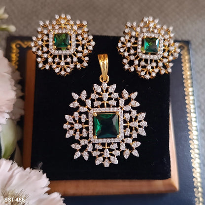 SST 486 | ELEGANT GEMSTONE PENDENT AND EARRINGS SET