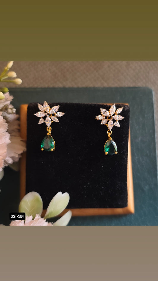 SST 504 | EMERALD DROP EARRINGS WITH FLORAL STONES