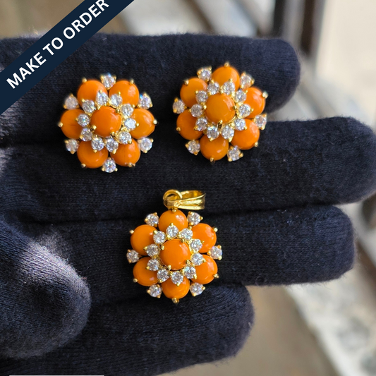RCM 011PS CORAL | PENDENT AND EARRINGS SET