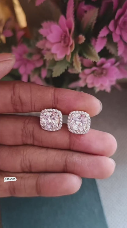 SST 002 | CUSHION HALO Ear Ring 925 Silver Petalite