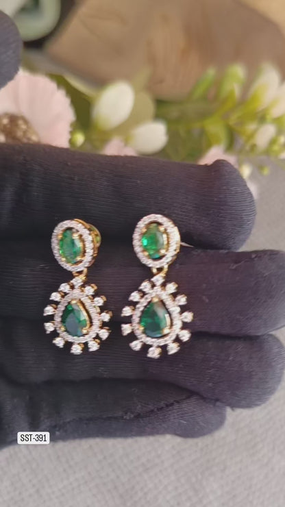 SST 391 | ELEGANT GREEN STONE DROPS EARRINGS