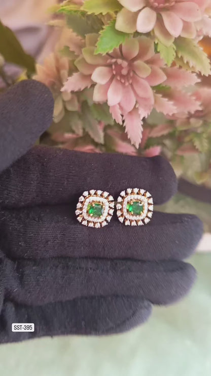 SST 395 | SPARKLING GREEN STONE STUD EARRINGS