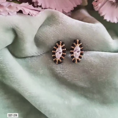 SST 374 | STUNNING MARQUISE STUD BLACK BEAD EARRINGS