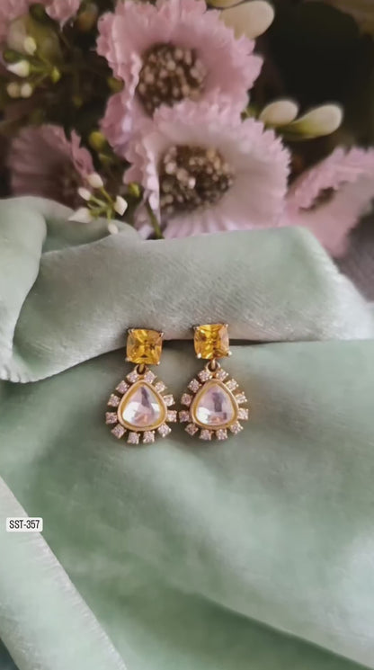 SST 357 |  ELEGANT YELLOW STONE DROP EARRINGS