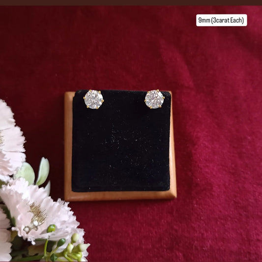 3 CARAT EACH| 9.00MM SOLITARE STUD | EARRINGS