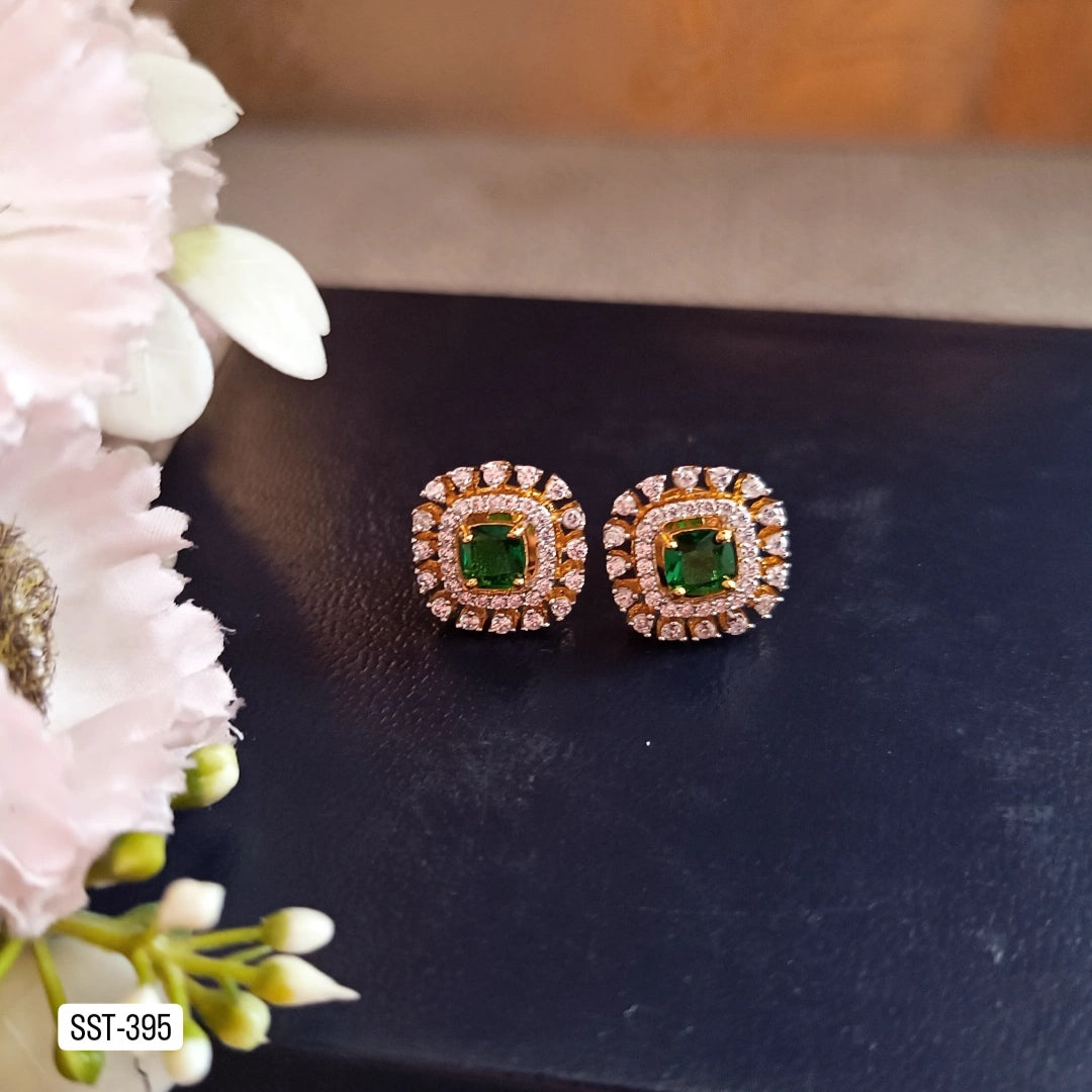 SST 395 | SPARKLING GREEN STONE STUD EARRINGS