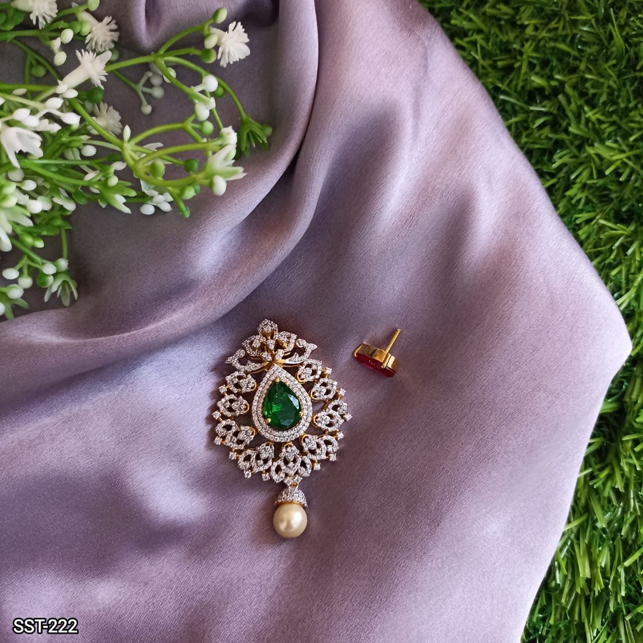 SST 222 | RUBY AND EMERALD PEARL DROP PENDENT