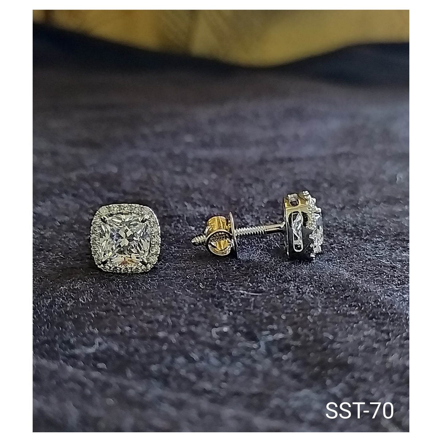 SST 070  | CUSHION HALO SQUARE STUD EARRINGS