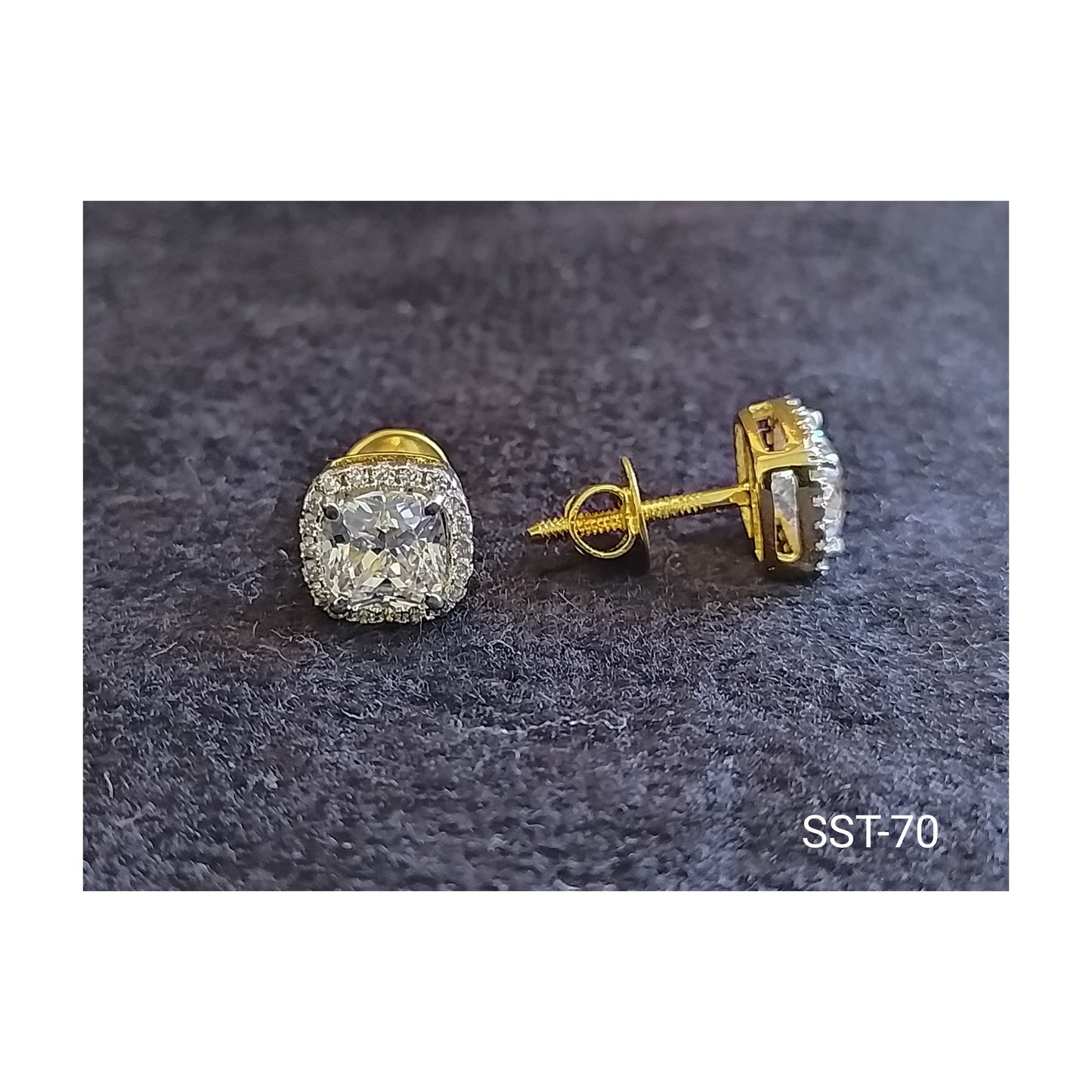 SST 070  | CUSHION HALO SQUARE STUD EARRINGS