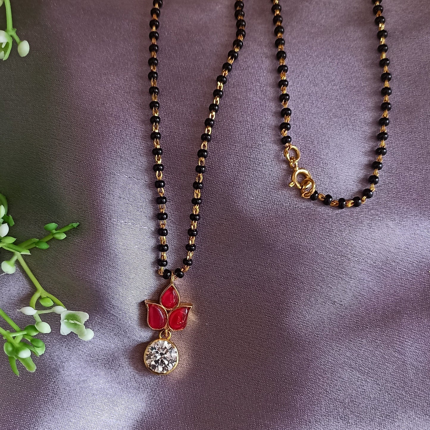 SST 180  | FLOWER RUBY AND DIAMOND MANGALSUTRA NECKLACE