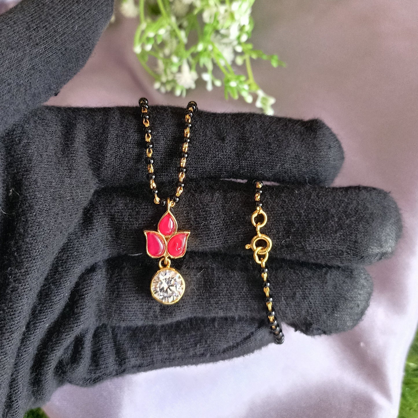 SST 180  | FLOWER RUBY AND DIAMOND MANGALSUTRA NECKLACE
