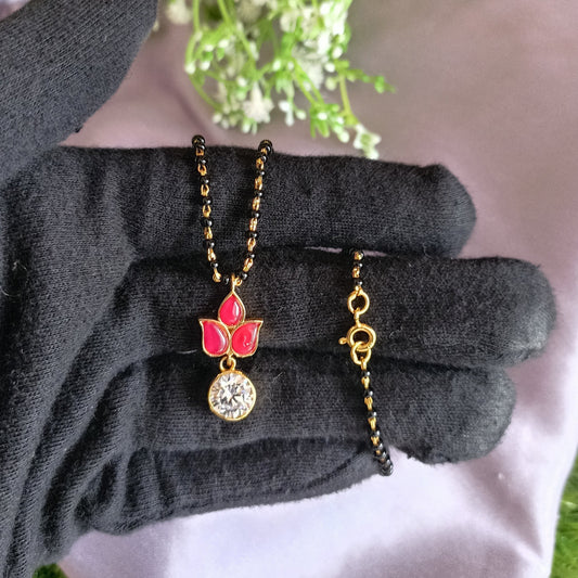 SST 180  | FLOWER RUBY AND DIAMOND MANGALSUTRA NECKLACE