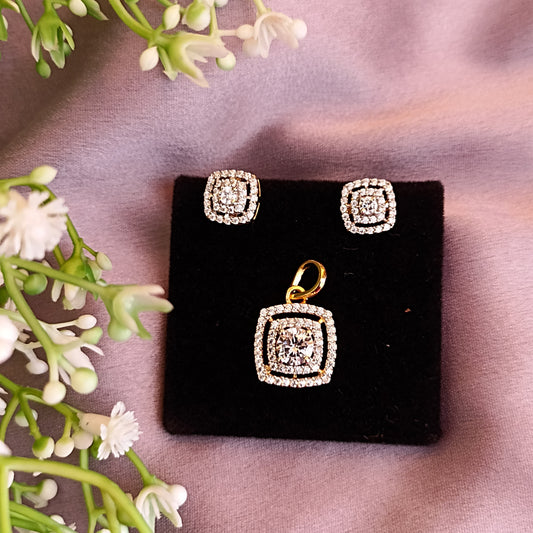SST 014 | SQUARE HALO PENDANT & EARRINGS SET