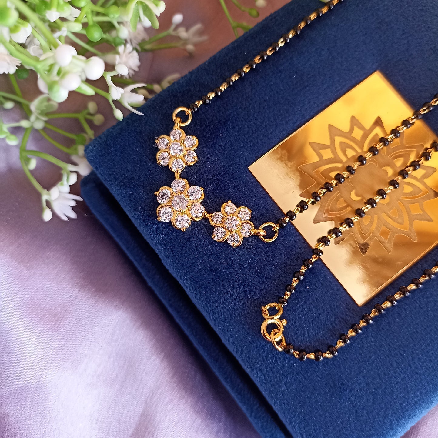 SST 103 | 3 FLOWER BLACK BEADS MANGALSUTRA