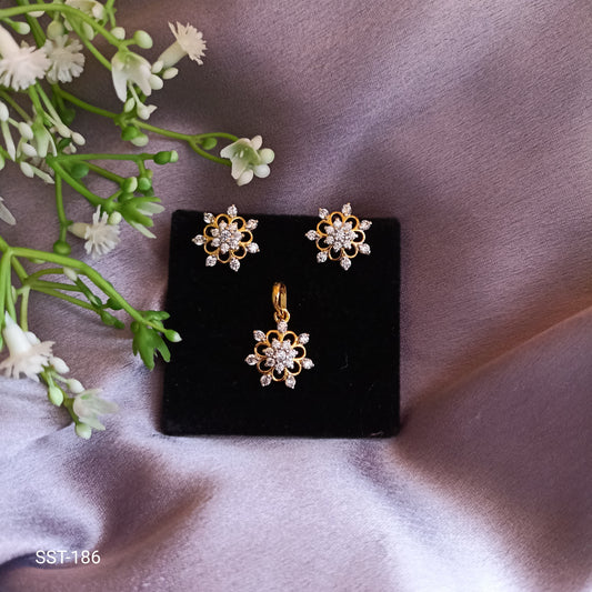SST 186 | FLOWER ZIRCON PENDANT & EARRINGS SET