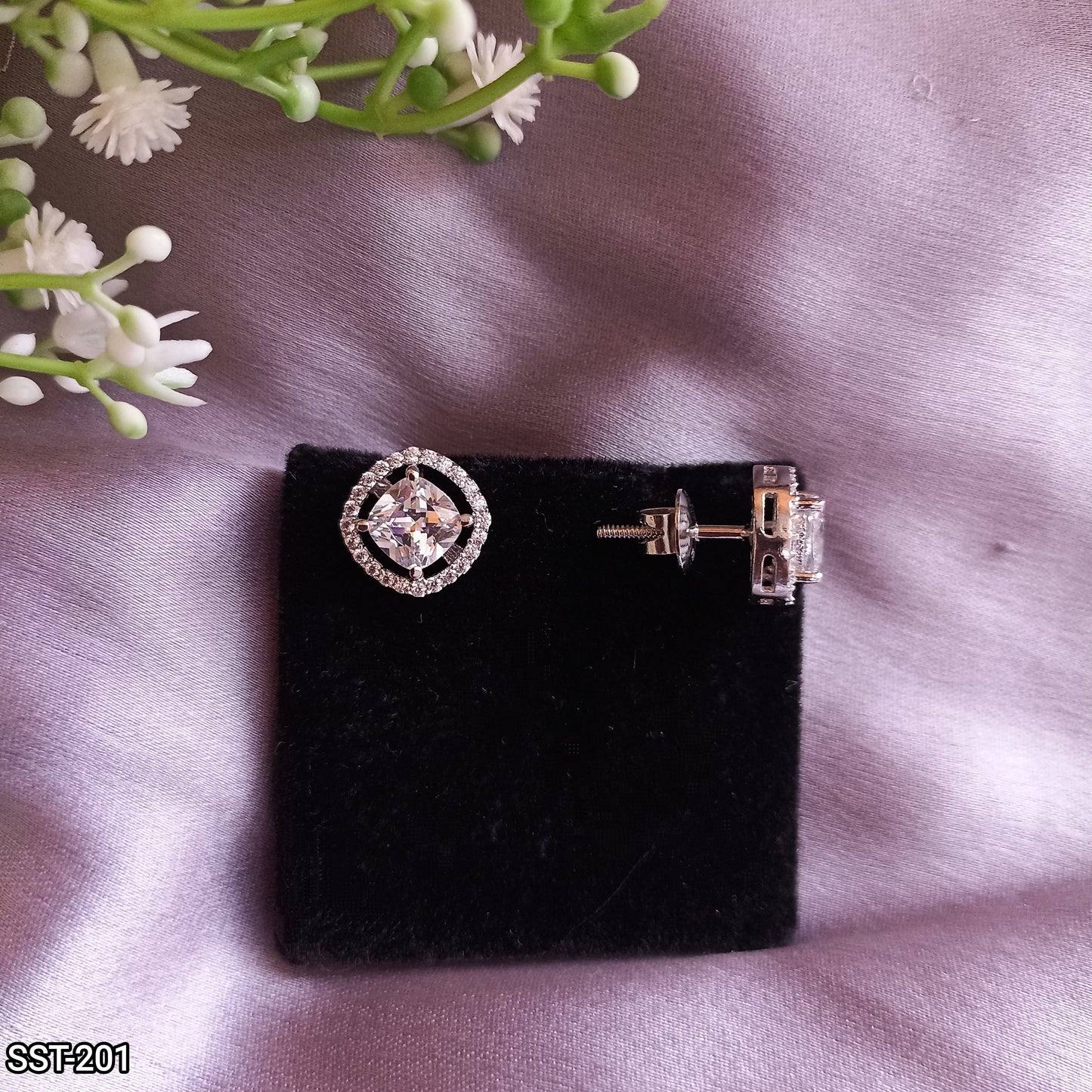 SST 201 | CLUSTER HALO STUD EARRINGS | 925 STERLING SILVER
