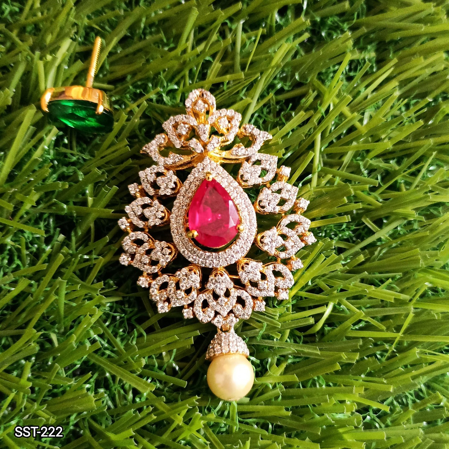 SST 222 | RUBY AND EMERALD PEARL DROP PENDENT
