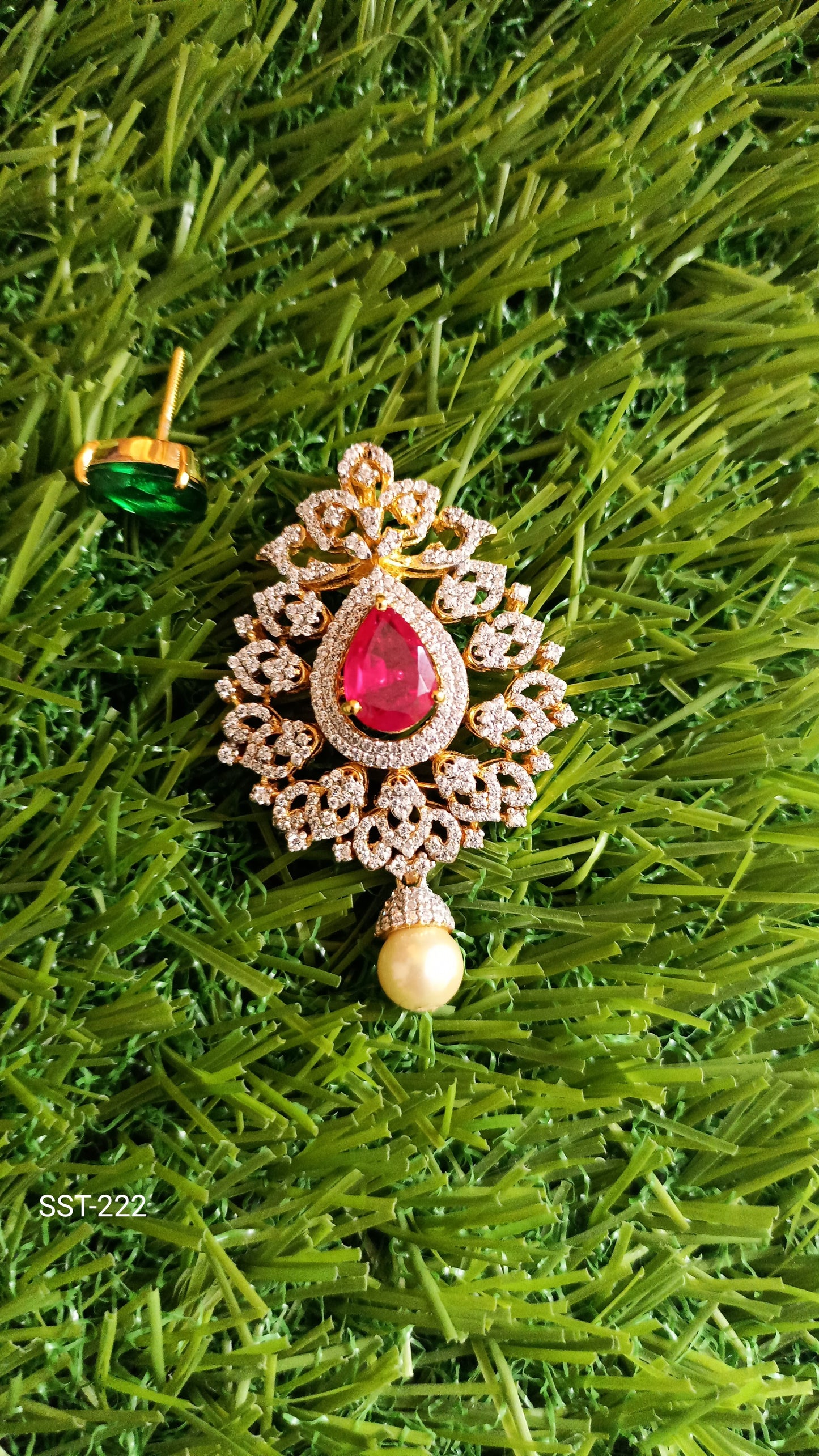 SST 222 | RUBY AND EMERALD PEARL DROP PENDENT