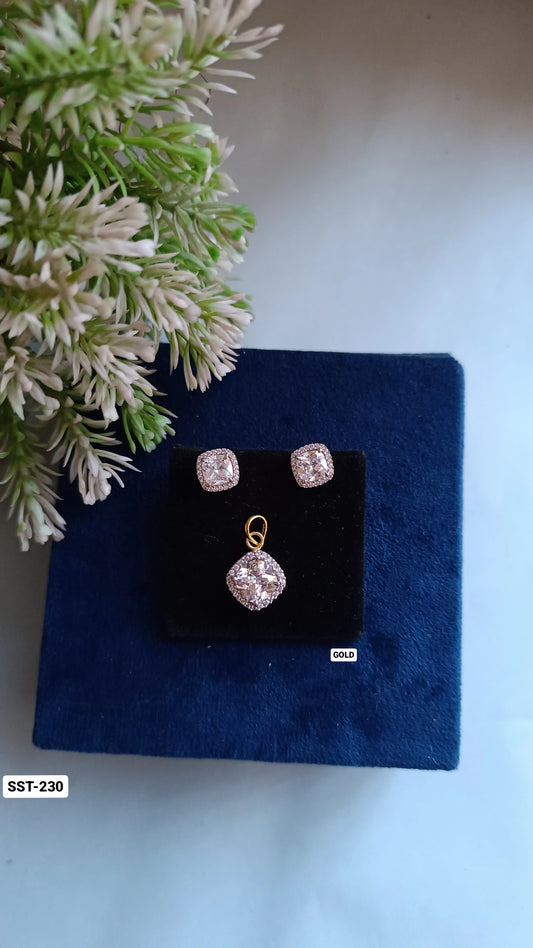 SST 230 | CUSHION HALO  PENDANT AND EARRINGS SET